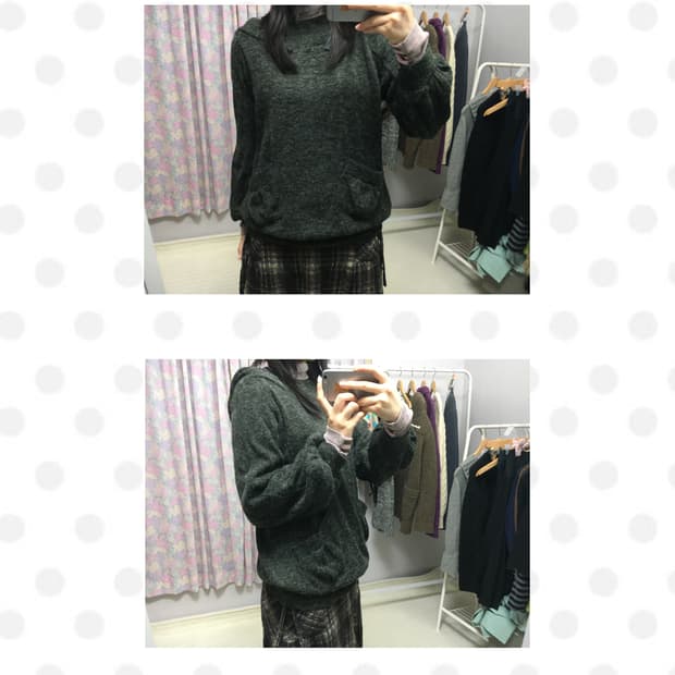 다크 카키 후드 니트 