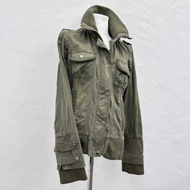 Bondage strap detail khaki high neck jac