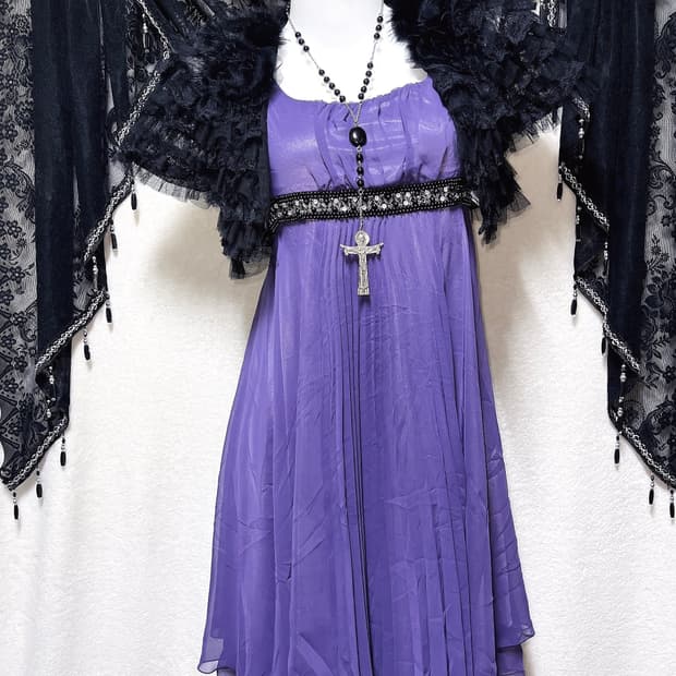 로맨틱고딕 고스로리 엔틱 슈슈룬 바닐라깔 퍼플 큐빅비즈 쉬폰원피스 드레스