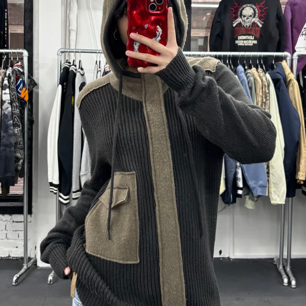 디젤 카키 울 니트 후드자켓