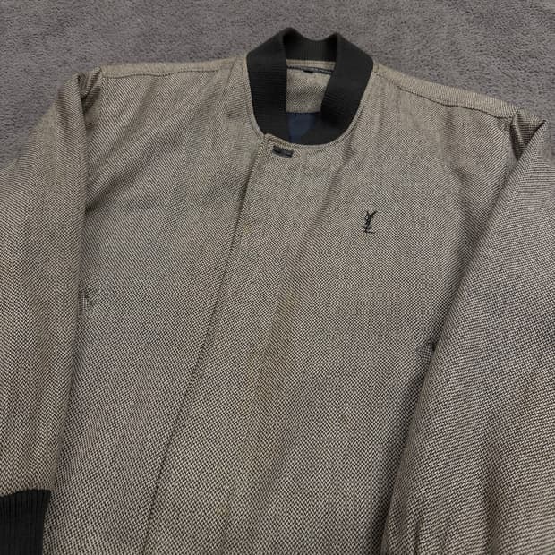 [정품/100] YSL 입생로랑 체크 헤링본 바시티 자켓