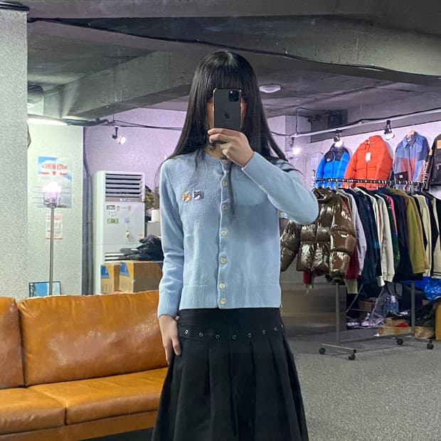 메종키츠네 더블폭스 헤드패치 페일 블루 가디건 B4145