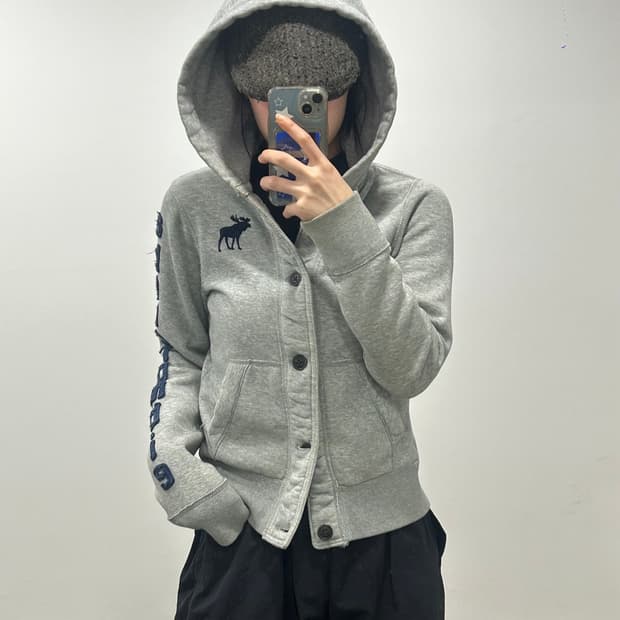 Abercrombie 아베크롬비 사이드로고 그레이 버튼업 후드집업