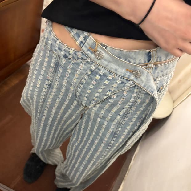 jpn vintage distressed light blue denim