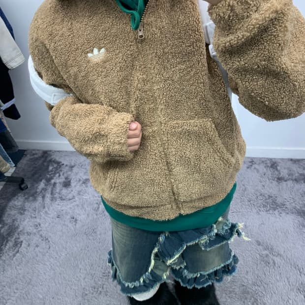 아디다스 파이어버드 브라운 뽀글이 후리스 자켓