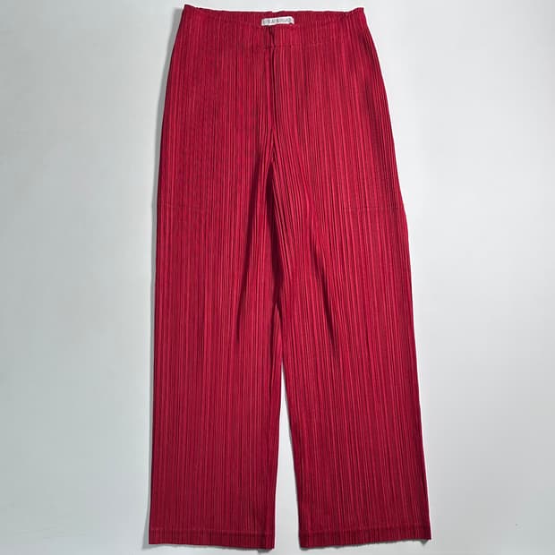 플리츠 플리즈 레드 팬츠 