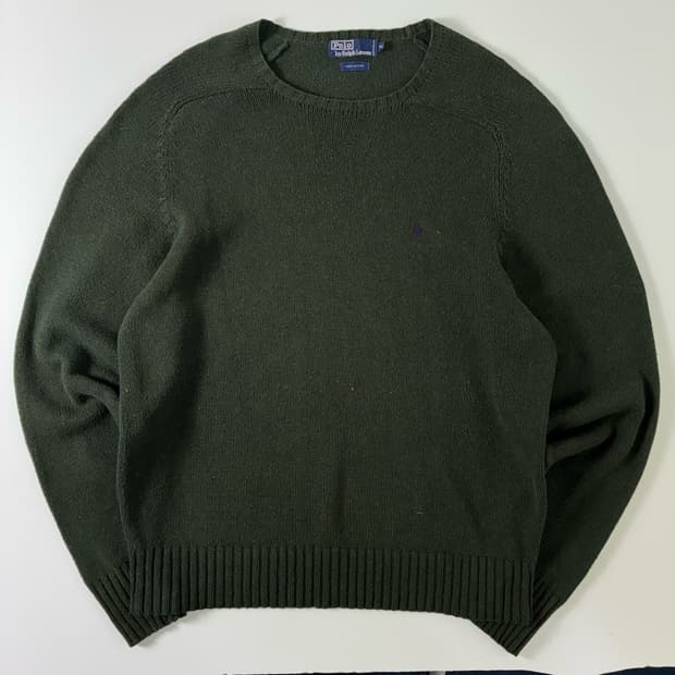 Polo  폴로 랄프로렌 90,s 자수 코튼 카키 니트 