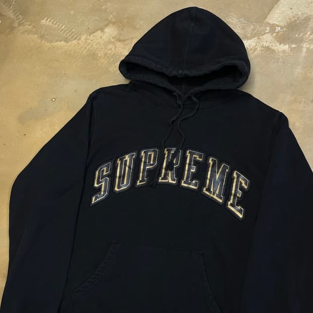 M 슈프림 15ss 크롬 아치 로고 블랙 후드티