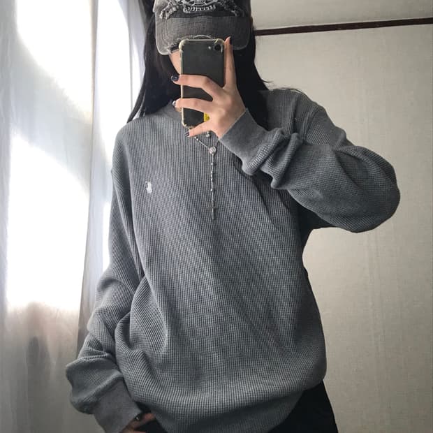 폴로 그레이 와플 롱슬리브