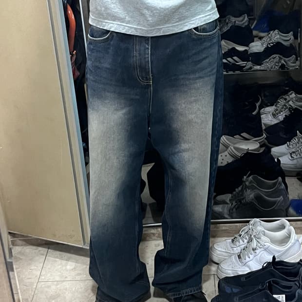 JJIM 레귤러핏 워싱 와이드 데님 팬츠 M