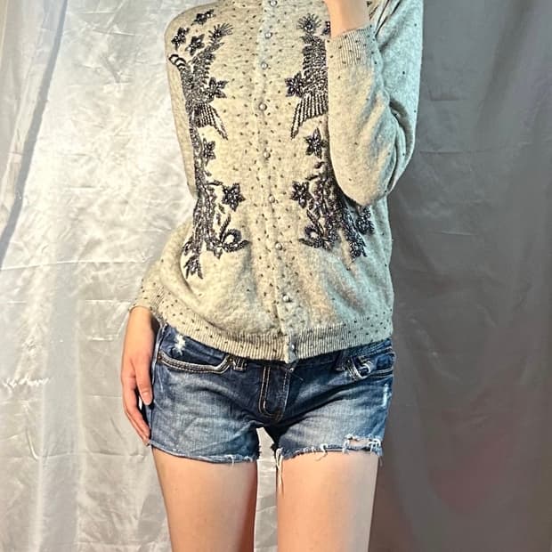 oriental cubic detailed knit cardigan 