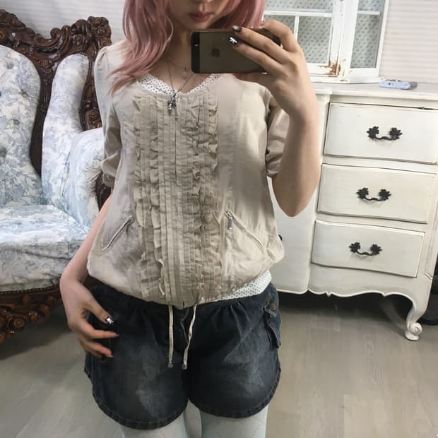 일본빈티지 c.d.s 아이보리 프릴 롤업자켓