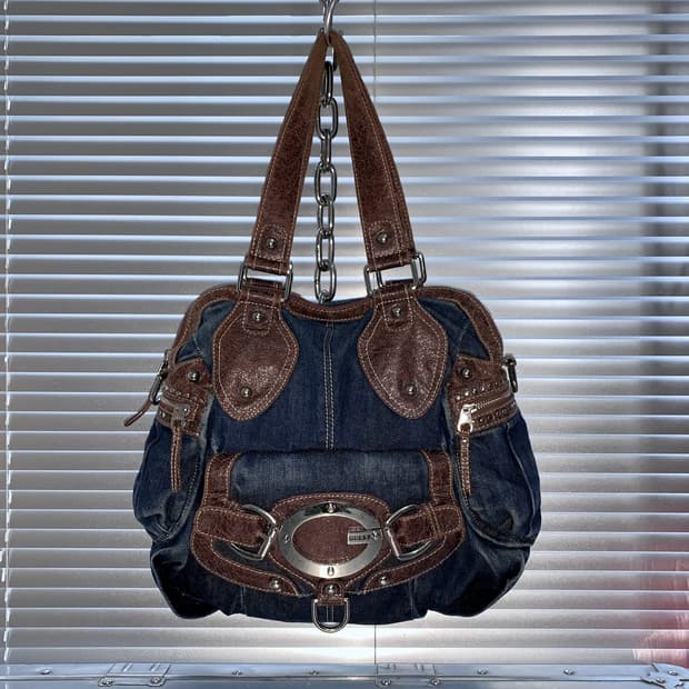 00s 빈티지 게스 XL 데님 빅 버클백 가방