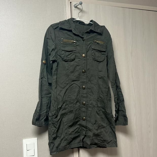 와이즈걸 빈티지 갸루 카고 포켓 원피스 셔츠 야상 밀리터리