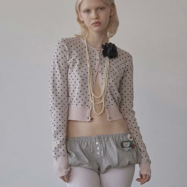 스컬프터 Polka Dot Cardigan Baby Pink/Brown