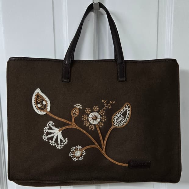 롱샴 빈티지 플로랄 자수 토트백