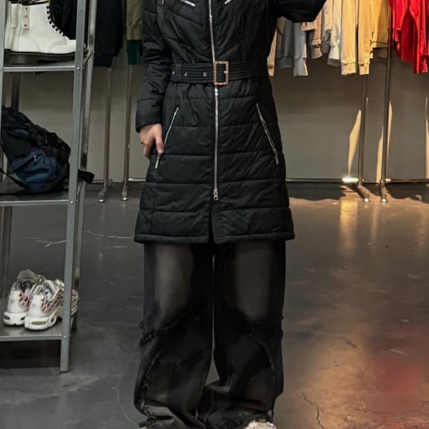 바버 퀄팅 벨트 롱패딩 A3000