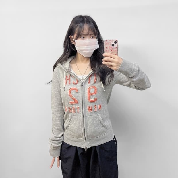아베크롬비 피치 로고 후드집업 그레이