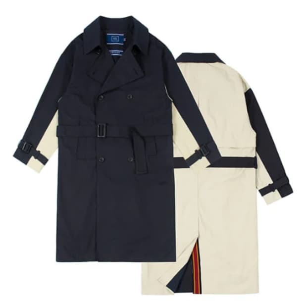 로맨틱크라운 와이드 라펠 트렌치 코트 네이비