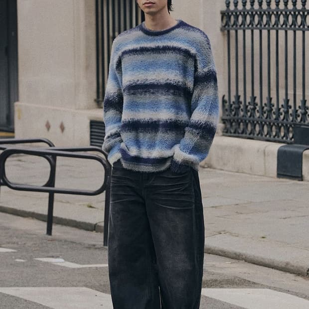 [L] ANOLORCODE 어널러코드 스트라이프 멀티 니트