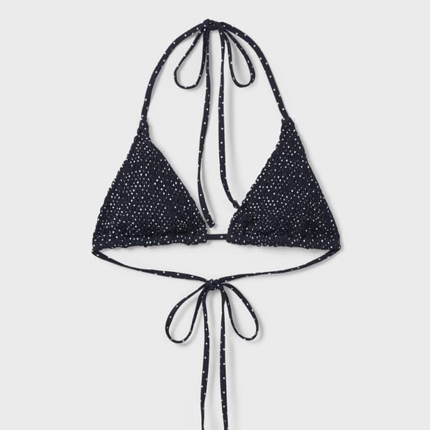 SEO SMOCKED DOT TRIANGLE BIKINI TOP NAVY