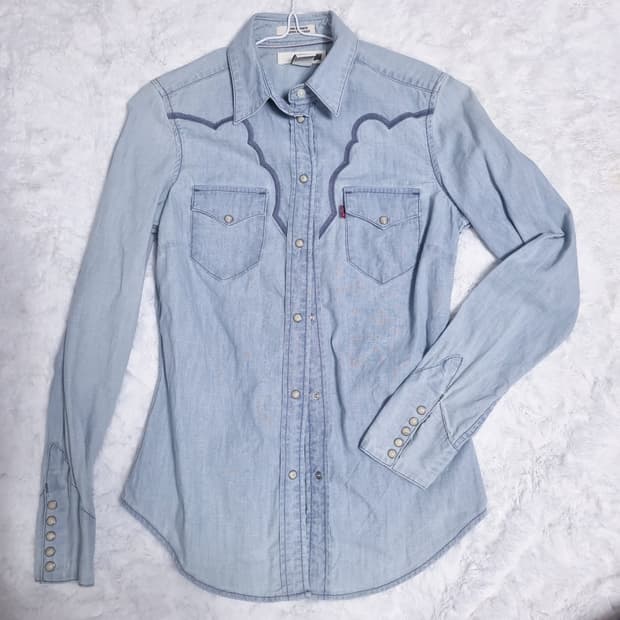 빈티지 리바이스 웨스턴 연청 데님 셔츠 여자 XS 청자켓 긴팔