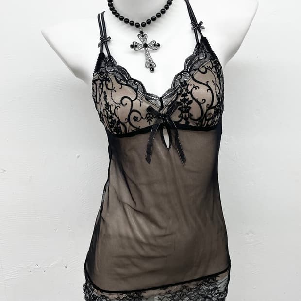 에블린 블랙 엔틱 레이스 슬립