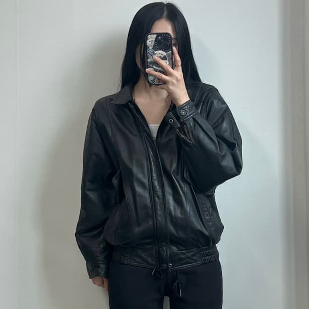 Vintage 램스킨 블랙 봄버 레더 자켓