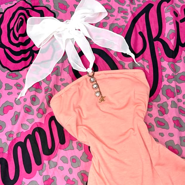 오네갸루 대장 금장 체인 코랄 홀터 탑 y2k 핀터 캐미솔00s일본빈티지