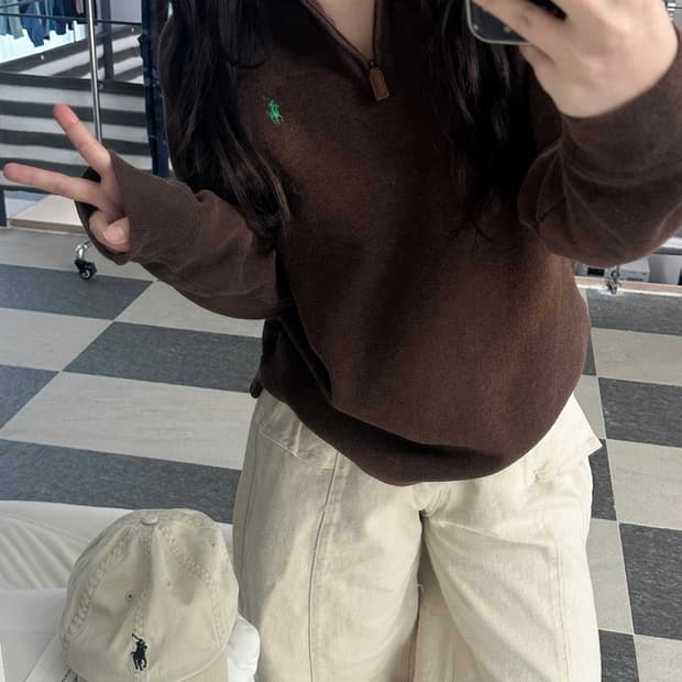 폴로 랄프로렌 브라운 코튼 하프집업 