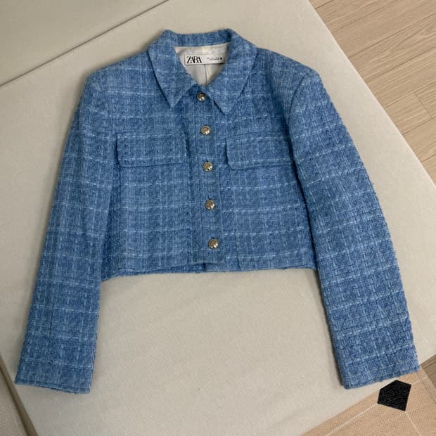 자라 트위드 크롭 자켓 블루(L)