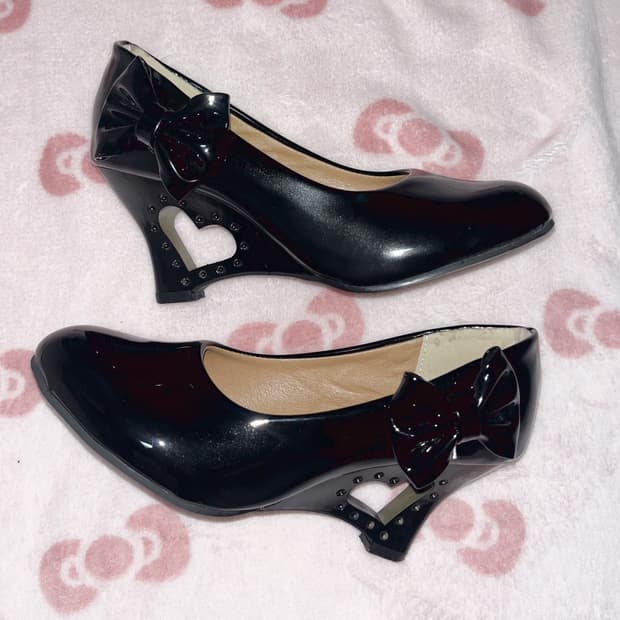 지뢰계 갸루 하트 리본 구두 블랙 일본빈티지