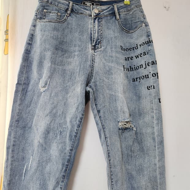 여름용 데미지 워싱 레터링 청바지 M(28~30)