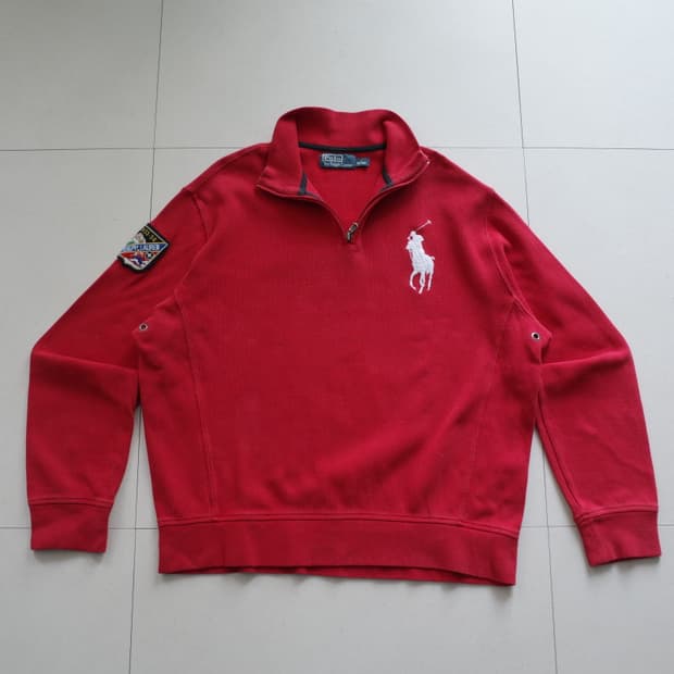 00s 폴로 랄프로렌 레드 스키 패치 하프집업 빅포니 L