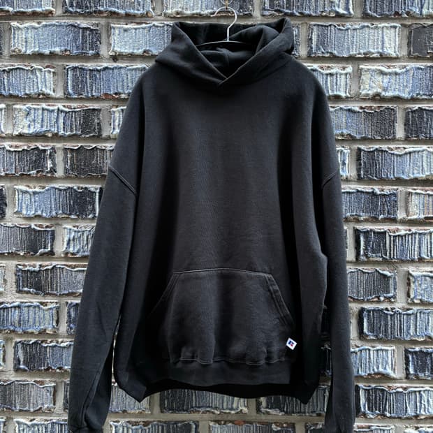00s 러셀 빈티지 후디 무지 블랙