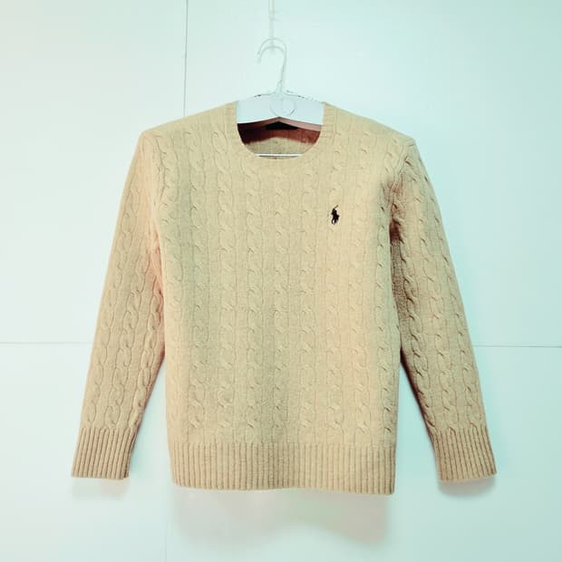 여성 주니어 2022 폴로 QR 캐시미어 울 긴팔 케이블 꽈배기 니트
