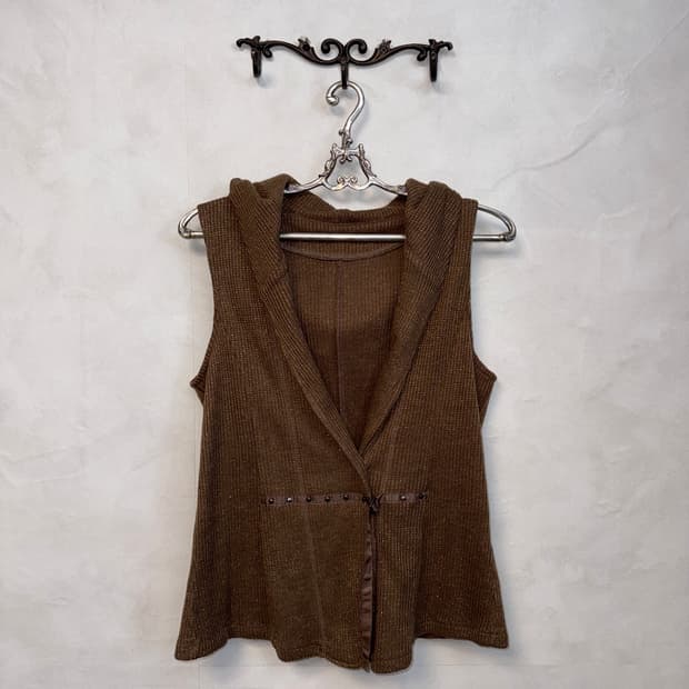 Brown glitter wrap button hood vest