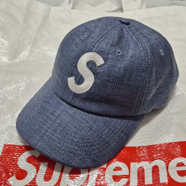 슈프림 라피아 S로고 캡 6패널 모자 네이비 22SS Supreme