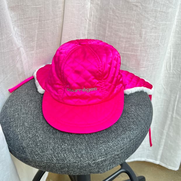 90s Courreges 꾸레쥬 퀼티드 이어플랩 캡 핑크