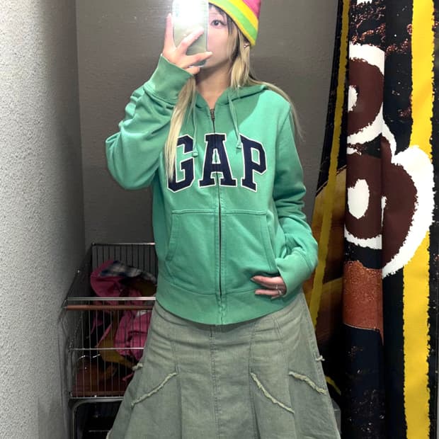 GAP 로고 민트 후드집업