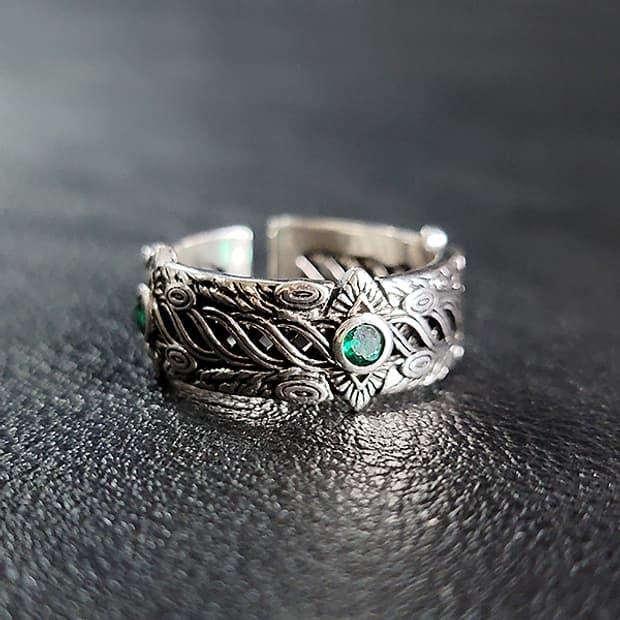 Axiom 백동 남자 엔틱 빈티지 명품 신화 고딕 에메랄드 반지