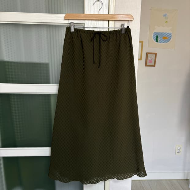 카키 잔체크 롱 스커트