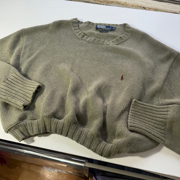 우먼F 폴로랄프로렌 딥베이지 오버핏 크롭리폼 면니트