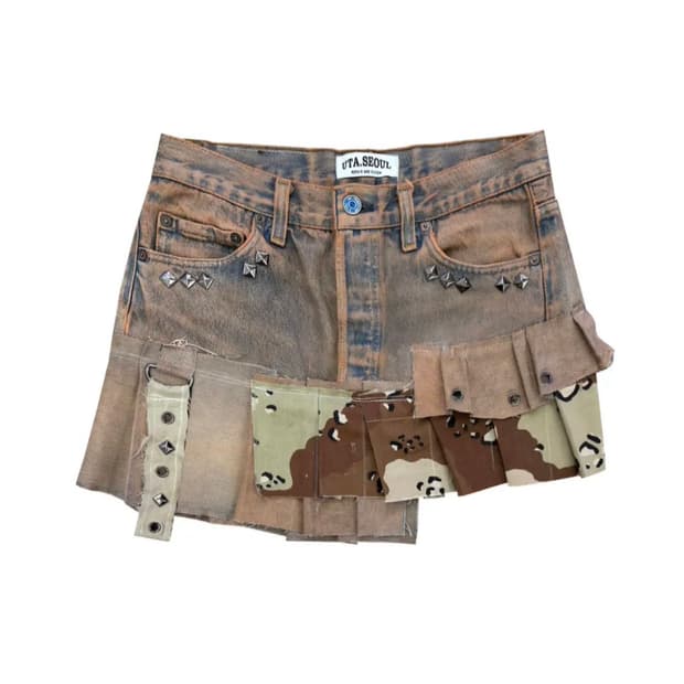 Orange camouflage Remake Denim skirt
