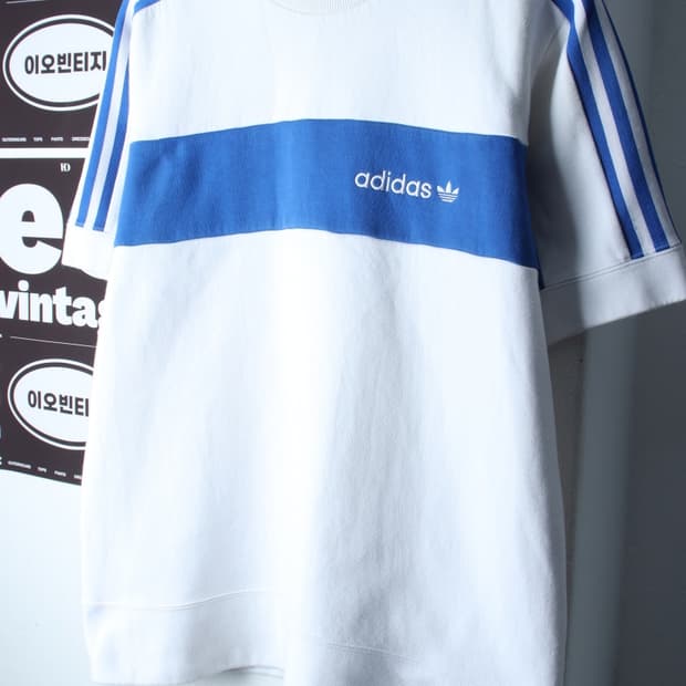 (2XL) 아디다스 반팔 티셔츠 빅사이즈 삼선 스웻 화이트-H36819