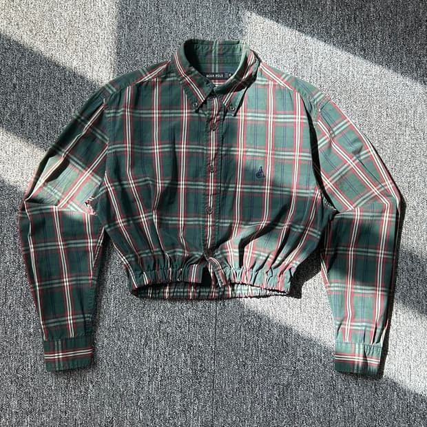 빈폴 체크 패턴 크롭 셔츠