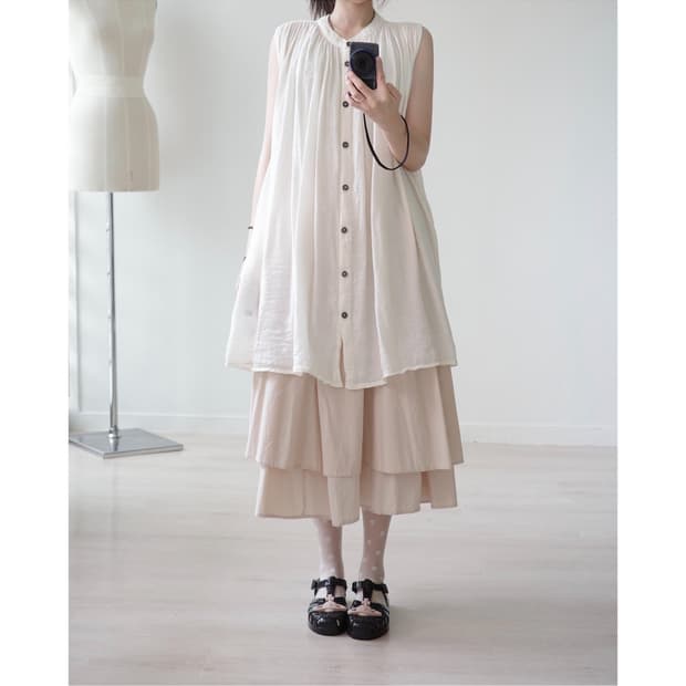 Beige Tiered Flounce Sleeveless Tunic