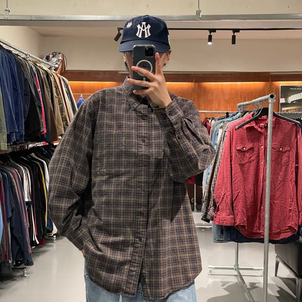 빈티지 브라운 체크 셔츠