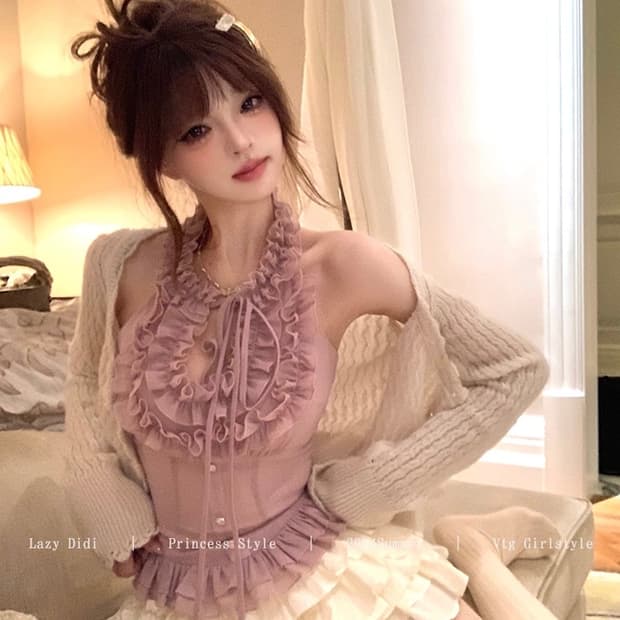 Lady DiDi 플라워 러플 홀터넥 탑