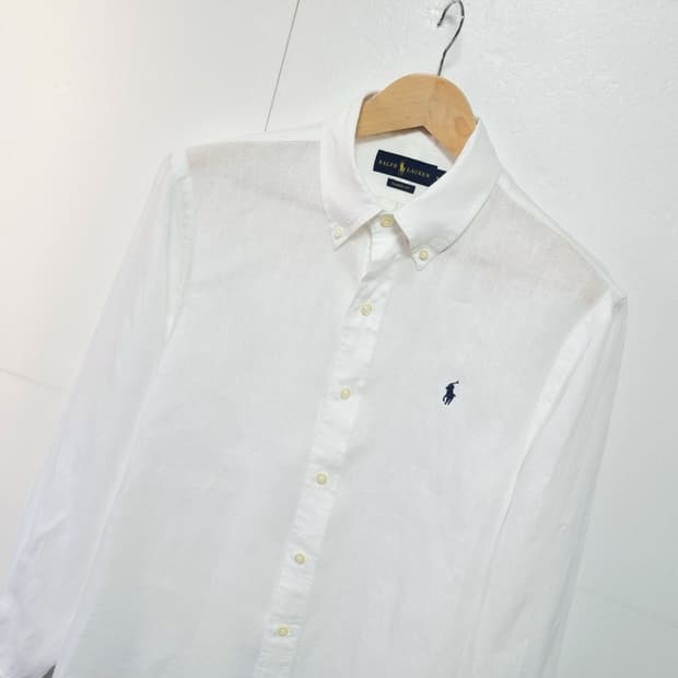 남성 폴로 랄프로렌 린넨 마 화이트 흰색 긴팔 남방 셔츠